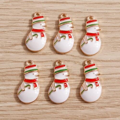 10pcs 10*22mm Cartoon Enamel Snowman Charms for Jewelry Making Earrings Pendant Necklaces Keychain DIY Christmas Crafts Supplies