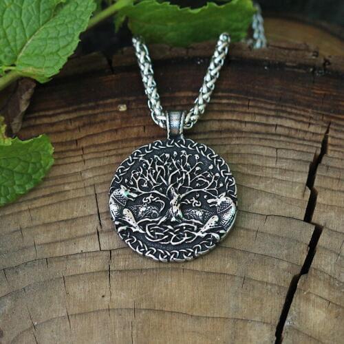 10pcs viking wolf necklace Two wolves sigil commissioned Celt stainless steel wolf pendant tree of life and world tree jewelry