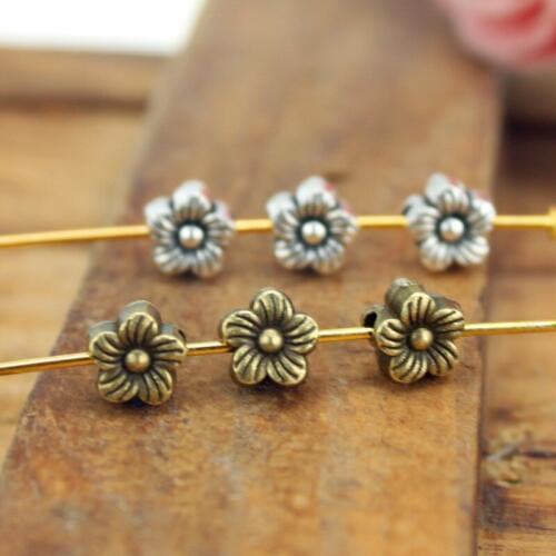 100pcs/lot size 6mm Metal Charms for Jewelry DIY Making Antique silver Plated flower Beads Spacer Bead for bracelet