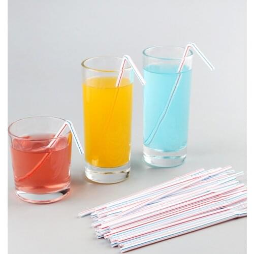 100pcs 8inch Disposable Drinking Straws Juice Drink Milk Tea Bendy Stripped Straws for Parties, Birthdays