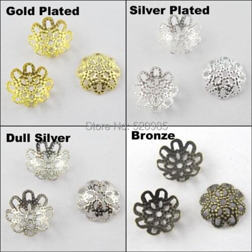 200Pcs=1Lot ! ) Free Shipping Jewelry Finding 10MM Flower Filigree End Beads Caps Gold Silver Bronze Nickel Plated No.BC02