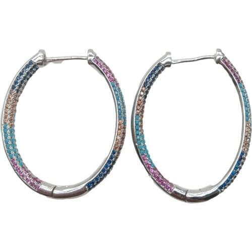 30*40mm white gold color plated oval cubic zirconia micro pave hoop Earrings for Women Wedding Party Jewelry Engagement Earring