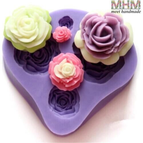 3D Beautiful Roses Chocolate Cake Decor Tools DIY Fondant Silicone Mold Wedding Cake decoration Flowers Soap Mold