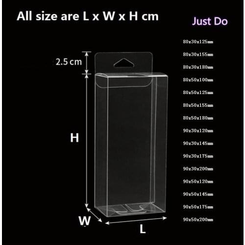50*25*70mm flat plastic PVC box with hanger hook Transparent Clear PVC Storage Boxes for candy gift