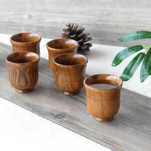 6pcs Small wooden cup Sake Cup teacup wine cellar simple whole wood hollowed out small cup