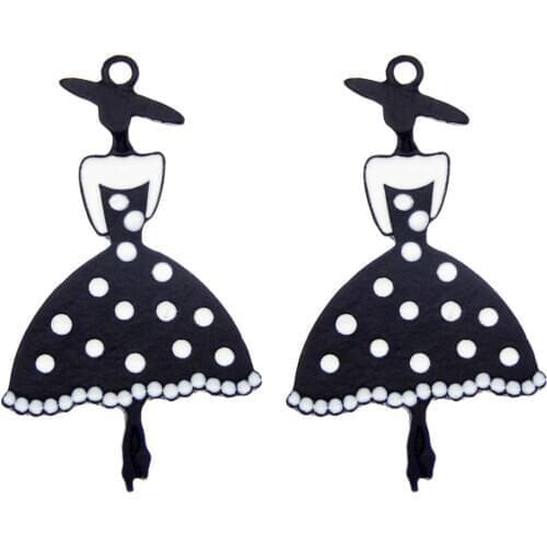 Julie Wang 8PCS Enamel Black Ballet Girl Charms Pendant For Women Earrings Bracelet Jewelry Making Accessory 44*26mm