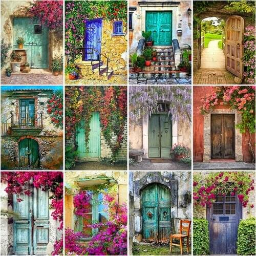 DIY 5D Diamond Painting House Door Scenery Full Round Drill Rhinestone Diamond Embroidery Flowers Mosaic Cross Stitch Decor Home