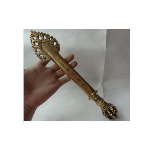 FREE SHIPPING 12" Tibet Brass Buddhist Manjushri Buddha Sword Statue WenShu Dagger Holder bronze