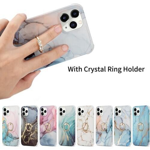 Nadege Stand Ring Holder Vintage Marble Case For iPhone 12 Mini 11Pro 12Pro Max XS XR X 7 8 6 6S plus SE Luxury Phone Cover