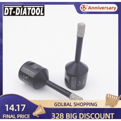 DT-DIATOOL 2pcs 5/8-11 Thread Dia 1/4" Vacuum Brazed Diamond Dry Drilling Core Bits Porcelain Tile Granite Marble Stone Hole Saw