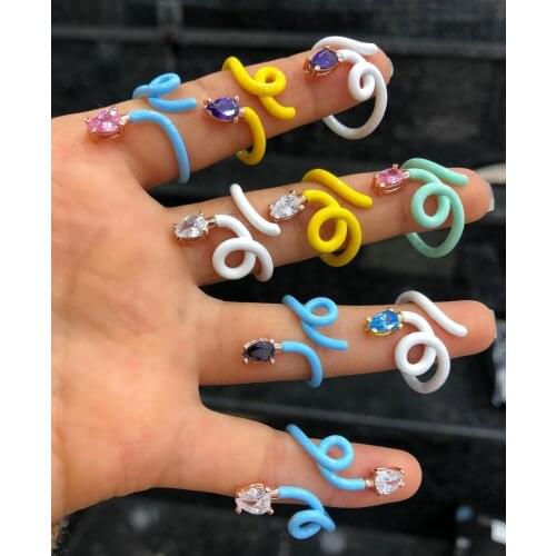 Single Stone Colorful Enamel Band The Wire Women Finger Ring Open Adjusted Size