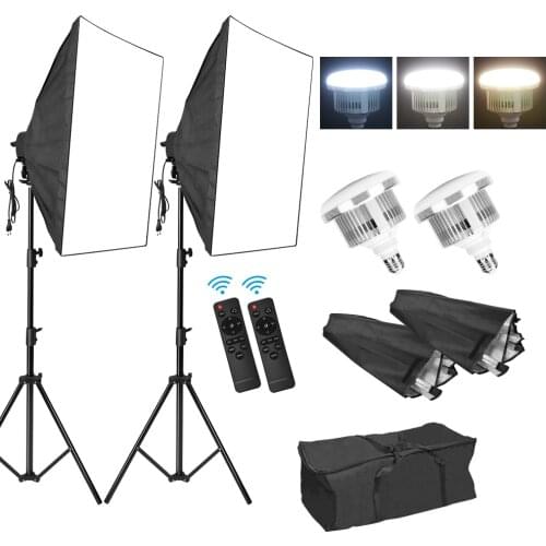 Photography Dimmable LED Softbox Lighting Kit 2M Adjustable Stand Tripod 3200K-5500K 85W Light Bulb for Video Filming Portraits