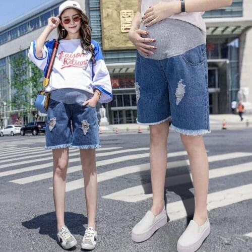 Hot Sale Summer New Arrival Fashion Maternity Short Jeans Hole Blue Denim Jeans Shorts For Pregnant Women Pants For Pregnancy