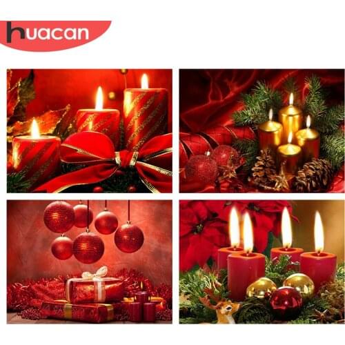 HUACAN 5D DIY Diamond Painting Candle Full Square Diamond Embroidery Cartoon Mosaic Christmas Decorations For Home