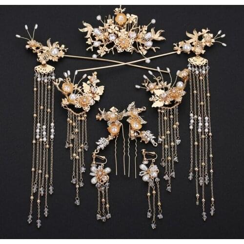 Chinese bridal headdress step shake tassel tiara suit Chinese wedding phoenix headpiece cornote