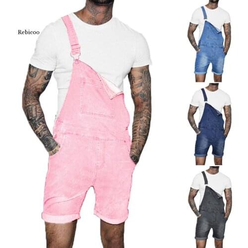 New Men Denim Bib Workwear Fashion Denim Jumpsuit with Pocket Jumpsuits Rompers