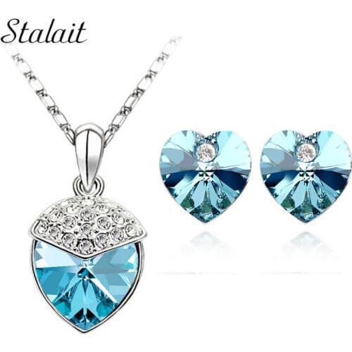Float heart charm pendant Jewelry Sets Wholesales white Gold Color Austrian Crystal Strawberry Necklace Earrings set 291
