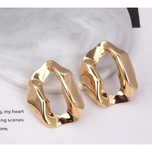 Square Stud Earrings For Women Exaggerated Hollow Geometric Smooth Big Metal Earrings Hiphop Party Jewelry Gift