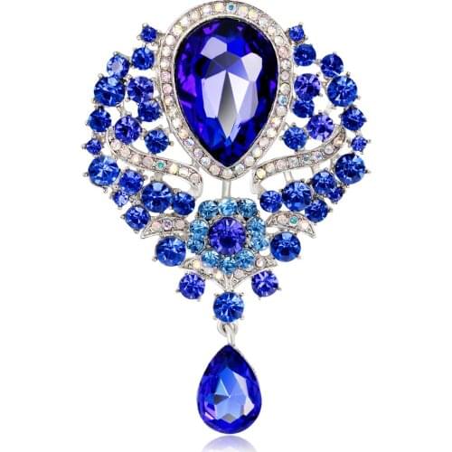 Luckydays Water Drop Big Middle Crystal Rhinestones Brooches Ladies Jewelry Big Glass Brooch Pin for Women Wedding Jewelry Gifts
