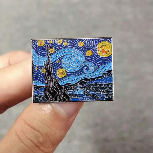 The Starry Night Pins Van Gogh Oil Painting Art Enamel Pins Metal Brooches Badge 30