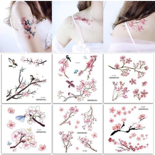 Fashion Handmade Sweet Pink Flower Tattoo sticker Temporary Waterproof Women Girls Clavicle arm Tattoo Body Art