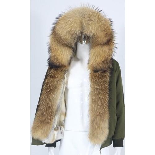 MENINA BONITA Men Bomber Parka Waterproof Winter Jacket Natural Real Raccoon Fox Fur Coat Collar Hooded Rabbit Liner Streetwear
