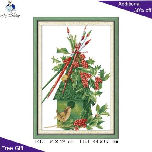 Joy Sunday Christmas Bird House Cross Stitch J462 14CT11CT Counted and Stamped Christmas Bird House Joy Sunday Cross Stitch Kits