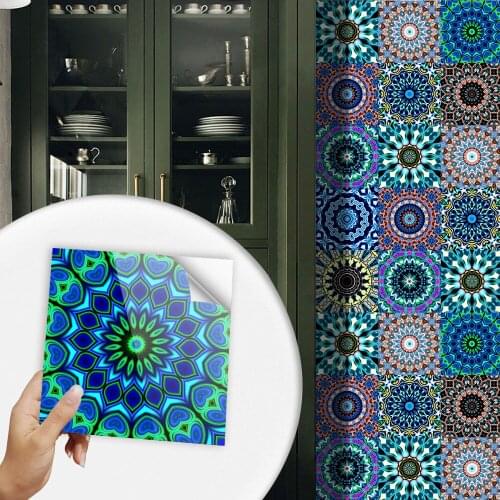 10pcs/lot Mandala Style Hard Tile Wall Sticker Kitchen Backsplash Bathroom Art Mural Home Decor Waterproof & Oil-proof Wallpaper