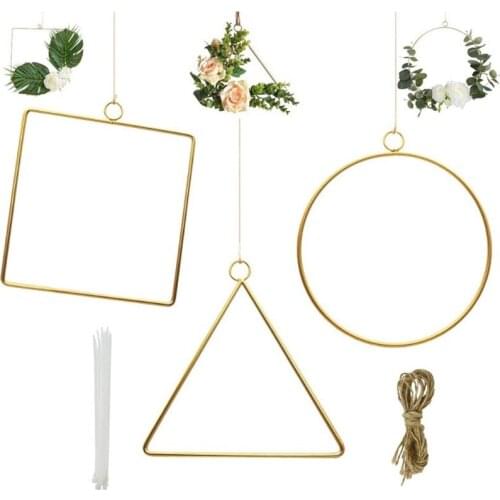 Floral Hoop Round Metal Ring Hanging Wreath Metal Wreath Macrame Hoop for Birthday DIY Wedding Decor Bridal Baby Shower