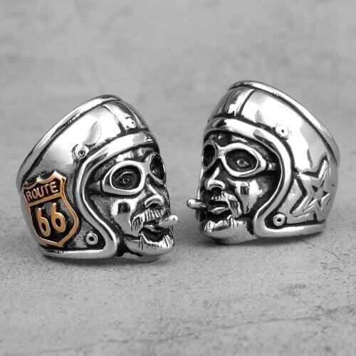Route 66 Rider Motorcycle Gold Men Rings Punk Hip Hop for Biker Boyfriend Male Stainless Steel Jewelry Creativity Gift Wholesale