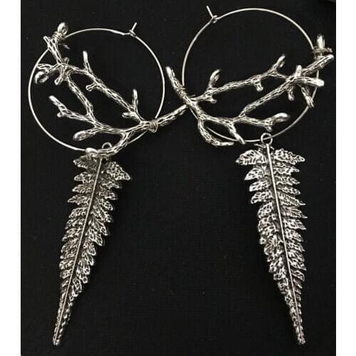 Fern Leaf Circle Earrings, Hoop Earrings, Boho Leaf Earrings, Bohemian Leafs Earrings, Witch Fern Earrings, Plant Earrings