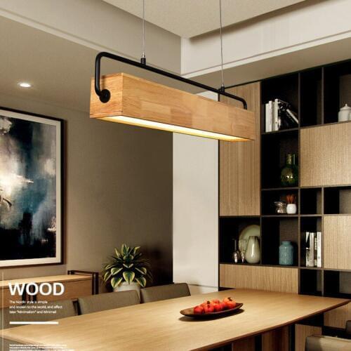 Modern Wood Pendant Light Nordic Long Bar Hanging Lamp Study Restaurant Dining Room Office Droplight MING