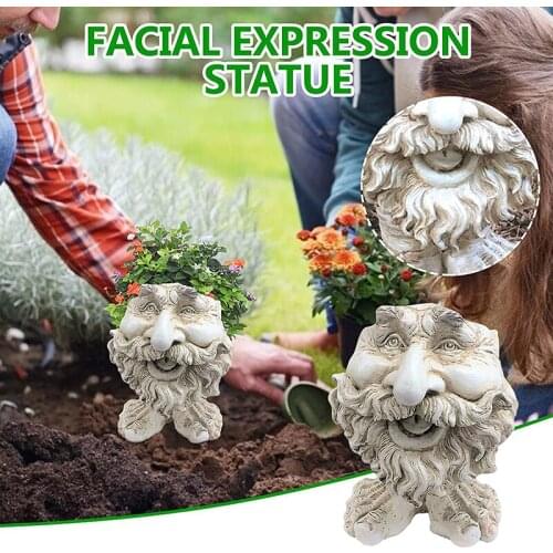 The Face Statue Planter Resin Funny Face Figurine Plant Pot Creative Art Spring Decorations Desktop Organizer