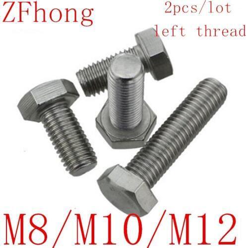 2PCS/LOT DIN933 M8 M10 M12*20/25/30/35/40/45/50 stainless steel Left thread Hex Bolts screw