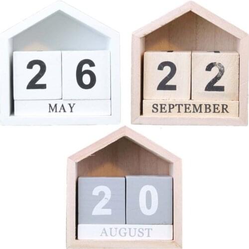 Vintage Wooden Perpetual Calendar Month Date Display Eternal Block Photography Props Desk Accessory Sweet Home Office