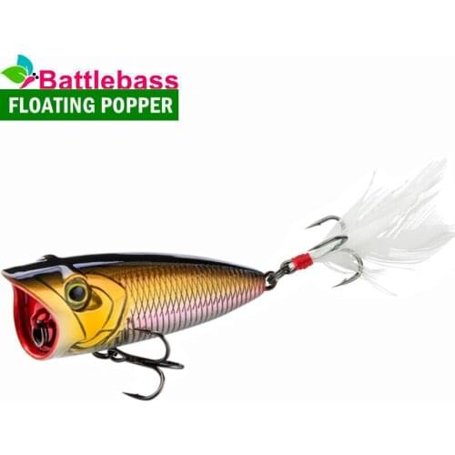 BATTLEBASS Popper Fishing Lure 60mm 7.8g Wobbler Freshwater Topwater Plug Bass Fishing Laser Hard Artificial Bait 3D Eyes