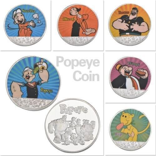 WR USA Popeye Silver Challenge Coins with Coin Holder USA Sailor Cartoon Coins Collectibles Medal Original Gift Dropshipping