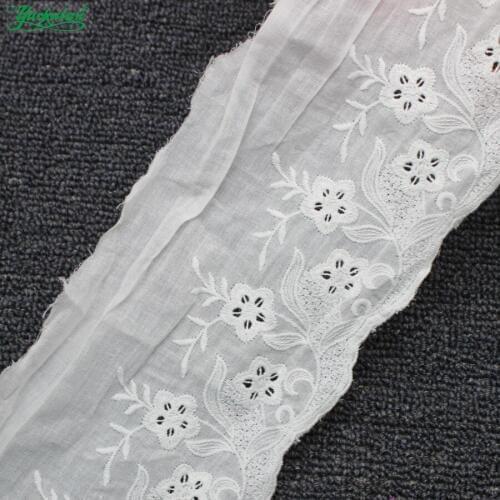 YACKALASI 10 Yds 100% Cotton Lace Eyelet Embroidered Fabrics Swiss Cotton Voile Appliqued 3D Flower Trims Diy NatureWhite 13cm