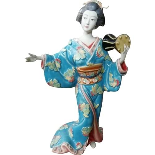 Japanese Kimono Geisha Lady Statue Antique Ceramic Craft Porcelain Figurines Home Decoration Doll Living Bogu Frame Ornaments