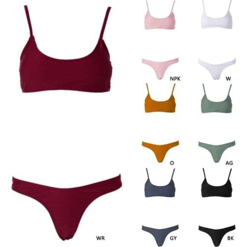 Women Solid Color Padded Bra G-string Thong B Swimwear Two Pieces swim suit