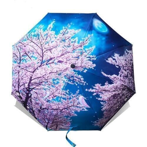 Folding Umbrella Female Van Gogh Painting Chinese Art Sakura Umbrellas Rain Women Windproof Anti-UV Sun Parasol