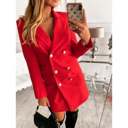 2020 Office Lady Blazer Dress Women Casual Notched Collar A-Line Mini Dresses Robe Femme Long Sleeve Buttons Slim Party Vestido