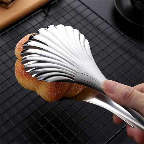 1pc Stainless Steel Shell Kitchen Western Food Dishes Barbecue Meat Steak Buns Bread Tongs Cooking Bbq Accessories Tools