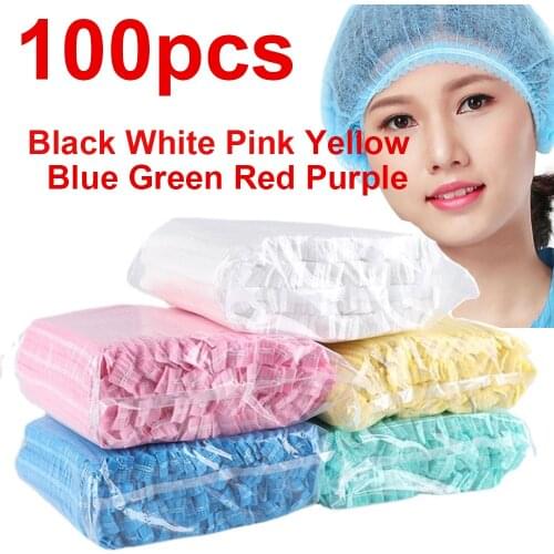 100pcs Disposable Non-Woven Anti Dust Hair Caps for Permanent Makeup Tattoo Accessories Kitchen Black Pink White Blue Green