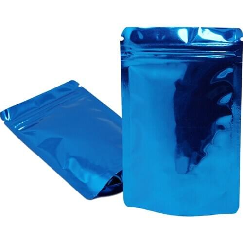 1000Pcs Blue Stand Up Glossy Aluminum Foil Pouches Zipper Heat Sealable Package Bag Zipper Reusable Cereals Food Storage Bag
