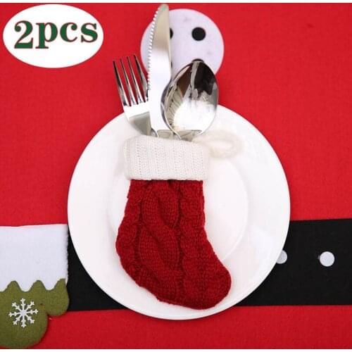 2pcs Christmas Socks Decoration Xmas Sock Gift Christmas Sock Hangging Christmas Stockings Knife Spoon Fork Bag Xmas Ornaments