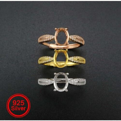 6x8MM Oval Prong Ring Settings Blank Adjustable Pave CS Stone Rose Gold Plated Solid 925 Sterling Silver DIY Bezel 1224047