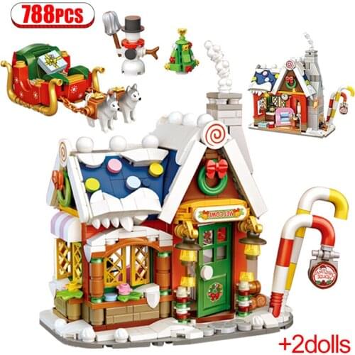 788 Pcs Mini Santa Claus House Model Building Blocks City Christmas Cabin Tree Candy Bricks DIY Educational Toys For Kids Gifts
