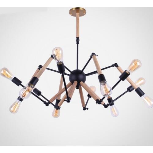 A1 The wooden personality extended spider Pendant Lights loft coffee bar Retro Black Iron shipping popular pendant lamps MZ106