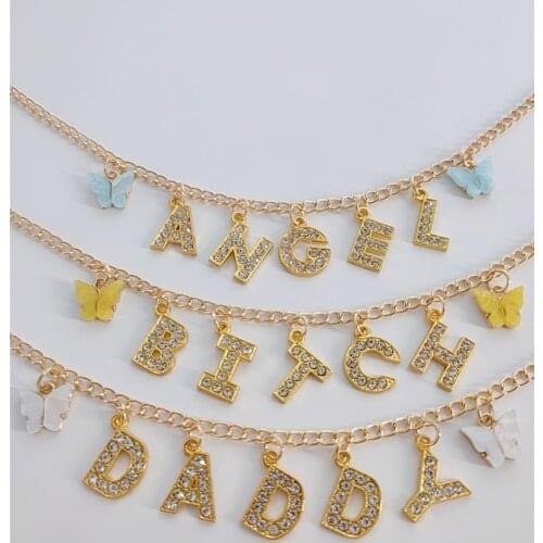 Acrylic Butterfly Charms Honey Daddy Angel Baby Choker Necklace Minimalist Pendant Collier Femme Gold Color Chain BFF